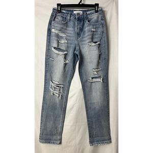 NWT Flying Monkey Black Label Womens Light Wash Distressed Jeans Denim Size 25